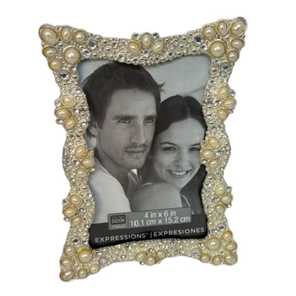 Studio Decor Photo Picture Frame Pearl & Crystal Wedding Bridal 4 x 6"